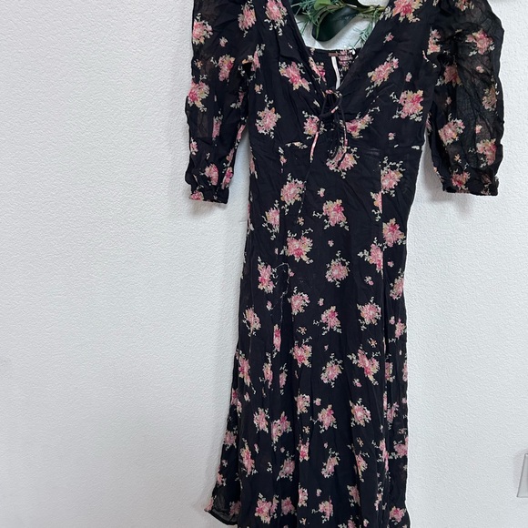 Free People Women's size 0 Black Sea Glass Floral Maxi Dress Lined Boho Flowy - Picture 3 of 16